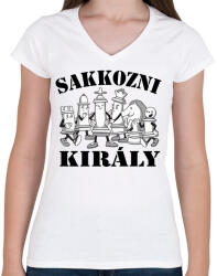 printfashion Sakkozni király - Női V-nyakú póló - Fehér (4755358)