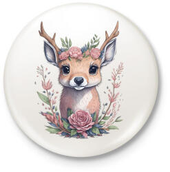 printfashion Cuki szarvas bébi virágokkal - Kitűző, hűtőmágnes - Fehér (13182573)