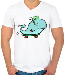 printfashion Gördeszkás bálna - Férfi V-nyakú póló - Fehér (3936876)