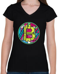 printfashion BITCOIN 4 EVER 69 - Női V-nyakú póló - Fekete (6204633)