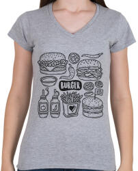 printfashion burger - Női V-nyakú póló - Sport szürke (15720347)