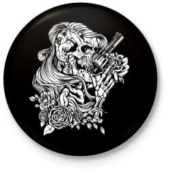 printfashion Koponya psiztollyal - Kitűző, hűtőmágnes - Fekete (5623970)