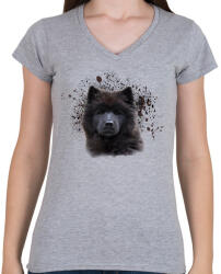 printfashion eurázsiai kutya - Női V-nyakú póló - Sport szürke (1748600)
