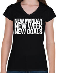 printfashion New Goals - Női V-nyakú póló - Fekete (2419900)