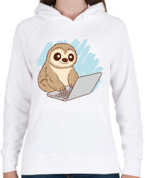 printfashion Lajhár laptoppal - Női kapucnis pulóver - Fehér (14270705)