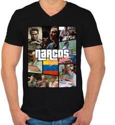 printfashion Narcos - Férfi V-nyakú póló - Fekete (5444546)