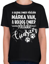 printfashion Boldog ember pólóján cicaszőr - Gyerek póló - Fekete (16436023)