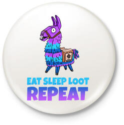 printfashion Eat Sleep Loot Repeat - Kitűző, hűtőmágnes - Fehér (3082467)
