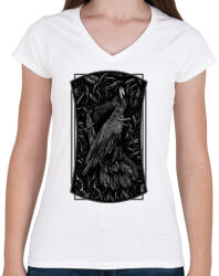 printfashion Döglött varjú - Női V-nyakú póló - Fehér (124995)