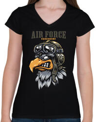 printfashion Air Force - Női V-nyakú póló - Fekete (1913401)