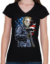 printfashion Amerikai gyilkos - Női V-nyakú póló - Fekete (1205020)
