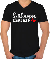 printfashion Szülinapos Csajszi - Férfi V-nyakú póló - Fekete (6041633)