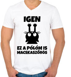 printfashion Igen, ez a pólóm is macskaszőrös - Férfi V-nyakú póló - Fehér (10733421)