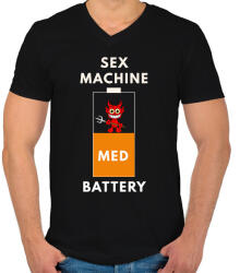 printfashion sex machine batteryMED - Férfi V-nyakú póló - Fekete (1644071)