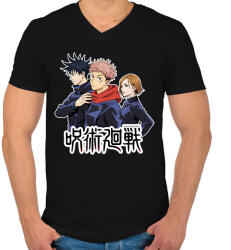 printfashion Jujutsu Kaisen - Férfi V-nyakú póló - Fekete (14860557)