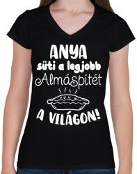 printfashion Anya süti a legjobb almáspitét a világon - Női V-nyakú póló - Fekete (16564691)