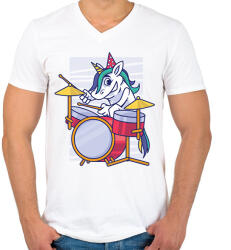 printfashion Unikornis dobos - Férfi V-nyakú póló - Fehér (6378312)