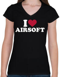 printfashion I love airsoft - Női V-nyakú póló - Fekete (2525328)