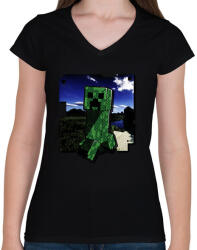 printfashion Creeper (képregény stílus) - Női V-nyakú póló - Fekete (14644608)