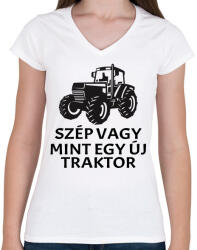 printfashion Szép vagy, mint egy új traktor. - Női V-nyakú póló - Fehér (4851192)