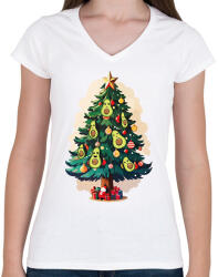 printfashion Avokádós karácsonyfa - Női V-nyakú póló - Fehér (14905813)