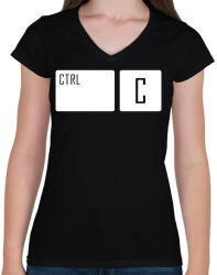 printfashion Ctrl + C - Női V-nyakú póló - Fekete (2010328)