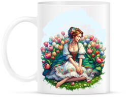 printfashion Magyar lány tulipánok közt - Bögre - Fehér (15886092)