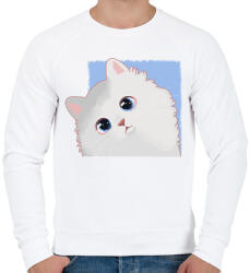 printfashion Fehér cica - Férfi pulóver - Fehér (14440622)