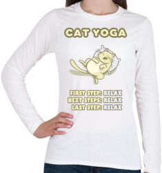 printfashion Macska jóga - Női hosszú ujjú póló - Fehér (14501456)