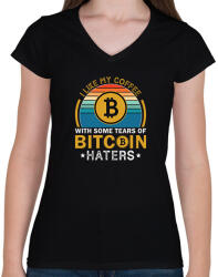 printfashion bitcoin 94 - Női V-nyakú póló - Fekete (10369024)
