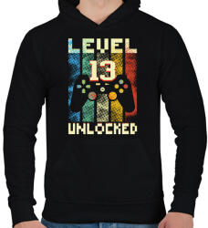 printfashion Level 13 unlocked születésnapi ajándék - Férfi kapucnis pulóver - Fekete (11389202)