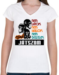 printfashion nem látok nem hallok játszom - Női V-nyakú póló - Fehér (6844453)
