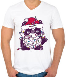 printfashion Karácsonyi panda - Férfi V-nyakú póló - Fehér (5633757)