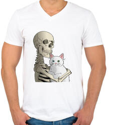 printfashion Cicás leszek amíg élek (fehér cicával) - Férfi V-nyakú póló - Fehér (14450847)