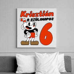 printfashion Cuphead Szülinap - Egyedi névvel - Vászonkép - Fehér (7019527)