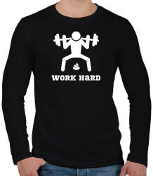 printfashion Fehér WORK HARD edzős felszerelés - Férfi hosszú ujjú póló - Fekete (2028453)