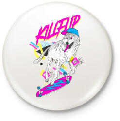 printfashion Kickflip wolf - Kitűző, hűtőmágnes - Fehér (3074737)