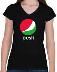 printfashion Pesti - Pepsi - Női V-nyakú póló - Fekete (7328136)
