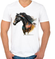 printfashion Lovas - Férfi V-nyakú póló - Fehér (16582611)