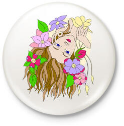 printfashion Hölgy virágokkal - Kitűző, hűtőmágnes - Fehér (14662392)