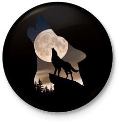 printfashion Vonyító farkas - Kitűző, hűtőmágnes - Fekete (13922276)