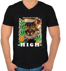 printfashion Kannabisz cica - Férfi V-nyakú póló - Fekete (11581577)