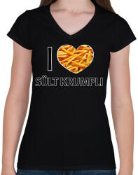 printfashion I love Sült krumpli - Női V-nyakú póló - Fekete (11630415)