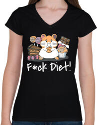 printfashion Fck Diet! - Női V-nyakú póló - Fekete (1481066)