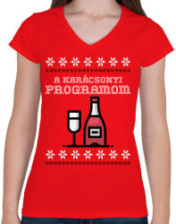 printfashion A KARÁCSONYI PROGRAMOM - Női V-nyakú póló - Piros (9852852)