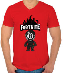 printfashion Fortnite 8ball skin - Férfi V-nyakú póló - Piros (2175199)