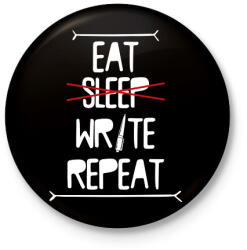 printfashion Eat, write, repeat - Kitűző, hűtőmágnes - Fekete (10440635)