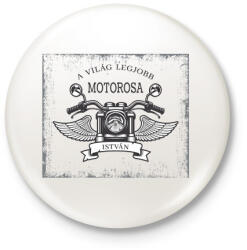 printfashion A világ legjobb motorosa - Névvel - Kitűző, hűtőmágnes - Fehér (6364056)