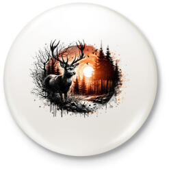printfashion Szarvas - erdei naplemente - ajándék vadászoknak - Kitűző, hűtőmágnes - Fehér (15385158)