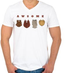 printfashion Awsome - Szakáll - Férfi V-nyakú póló - Fehér (6838392)